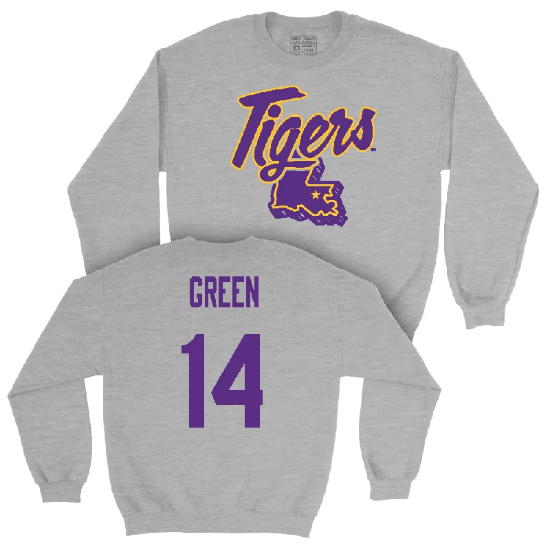 Long Sleeve Loose Fit-Football Sport Grey Tiger State Crew  - Trey’Dez Green