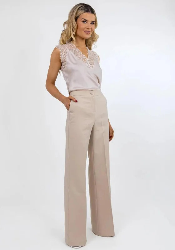 Police Tactical Pants-Kate & Pippa Palermo Wide Leg Trousers, Beige