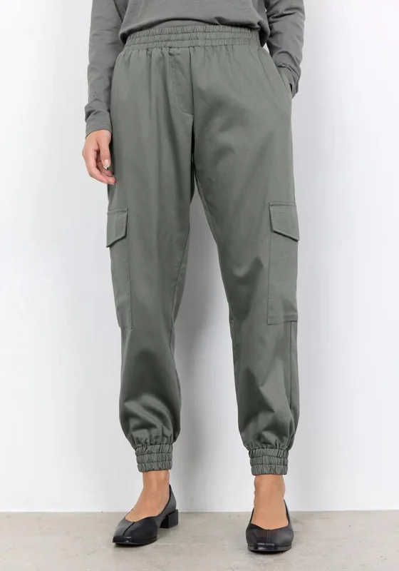 Classic Pants-Soyaconcept Akila Cargo Style Jogger Trousers, Dusty Green