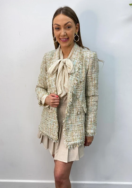 Jackets Utility-The Sofia Collection Shimmer Tweed Blazer, Beige Multi