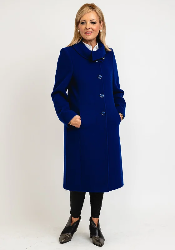 Jackets Hunting-Christina Felix High Shawl Collar Wool Long Coat, Royal Blue