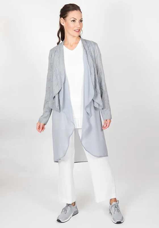 Jackets Floral-Inco Textured Chiffon Mix Long Open Jacket, Grey