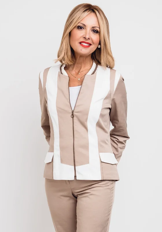 Jackets Bomber-Meri Esca Colour Block Jacket, Beige & White