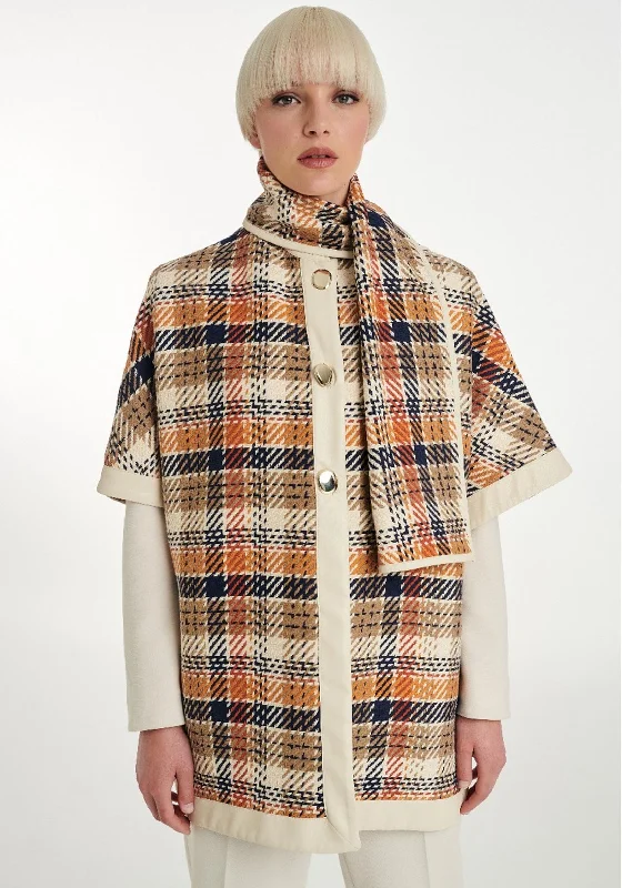 Jackets Quote-Badoo Check Print Cape & Scarf, Multi