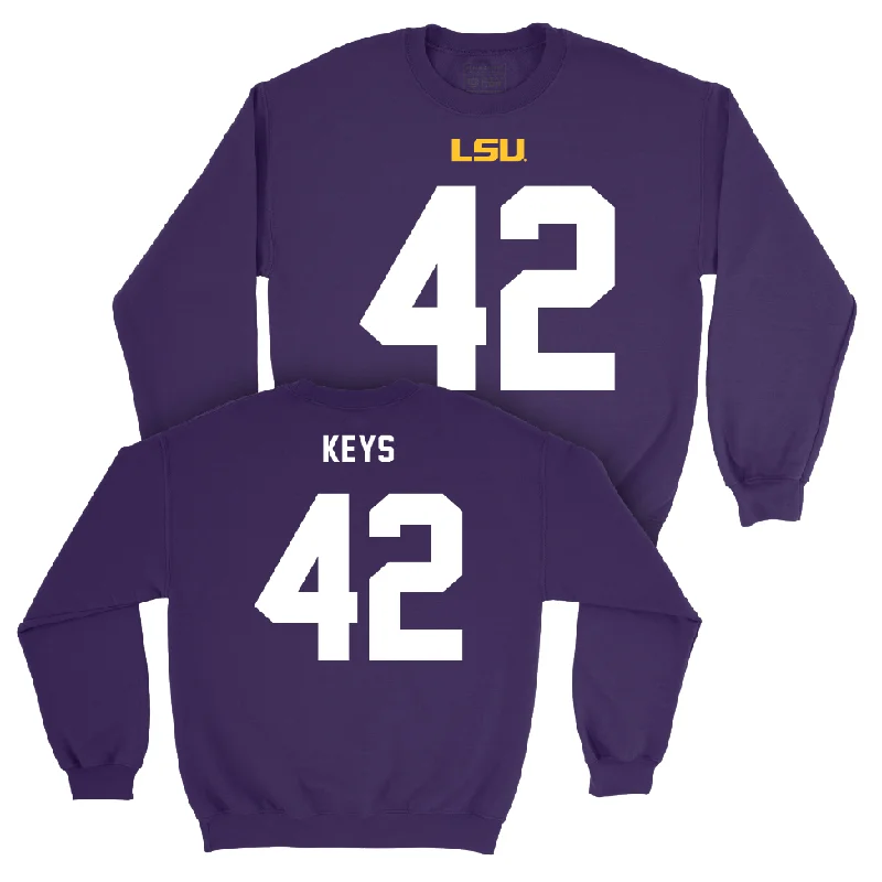 Long Sleeve Sweatshirt-LSU Football Purple Shirsey Crew    - Davhon Keys