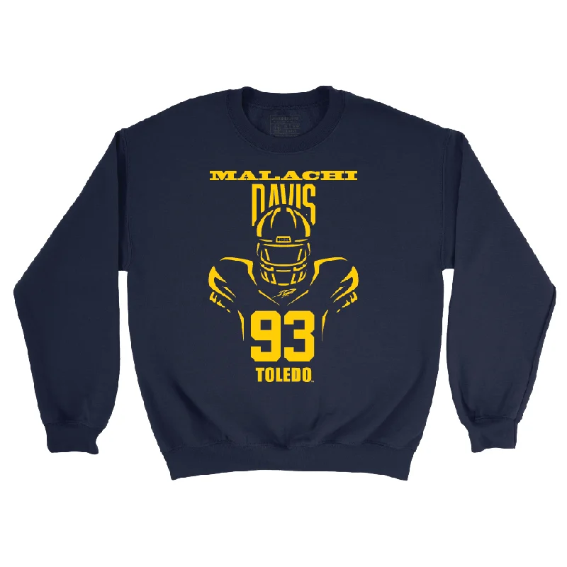 Long Sleeve Luxury-Toldeo Football Navy End Zone Crew - Malachi Davis | #93