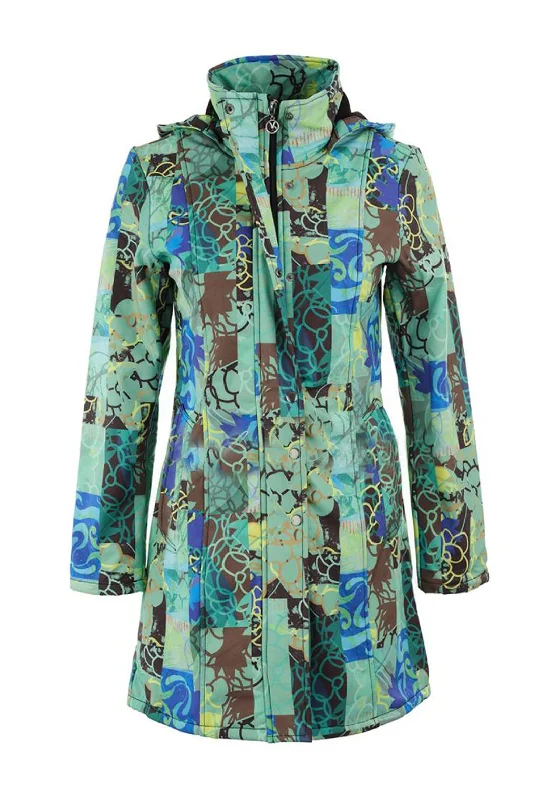 Jackets Floral-Dolcezza Modern Print Mid Length Coat, Green Multi