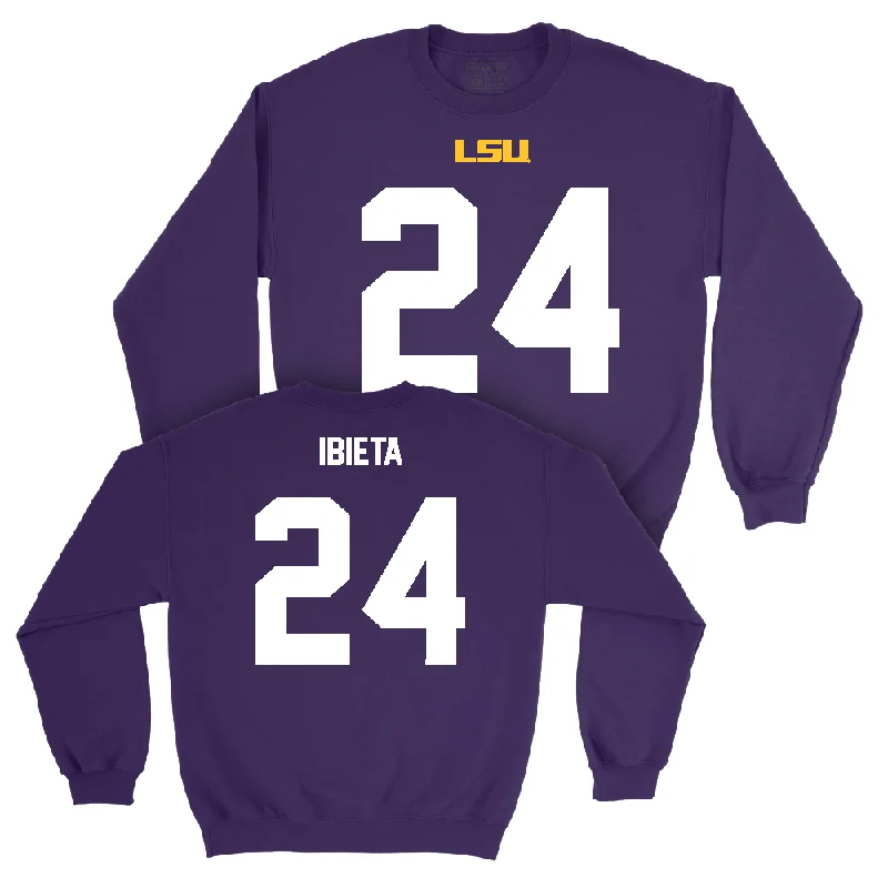 Long Sleeve Satin-LSU Football Purple Shirsey Crew  - Landon Ibieta