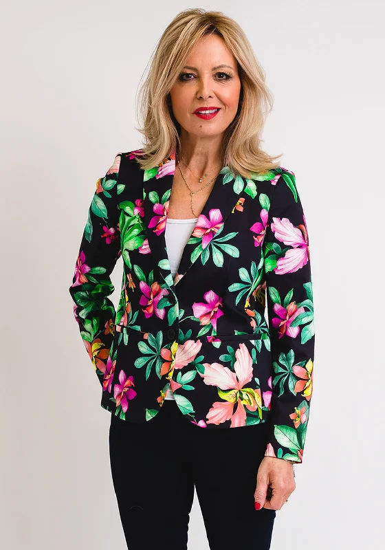 Jackets Budget-Friendly-Robell Linda Flower Print Blazer, Black