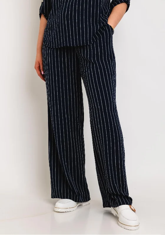 Vintage Pants-Serafina Collection Wide Leg Striped Culottes, Navy & White