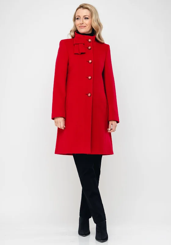 Jackets Striped-Christina Felix Bow Trim Wool & Cashmere Coat, Red