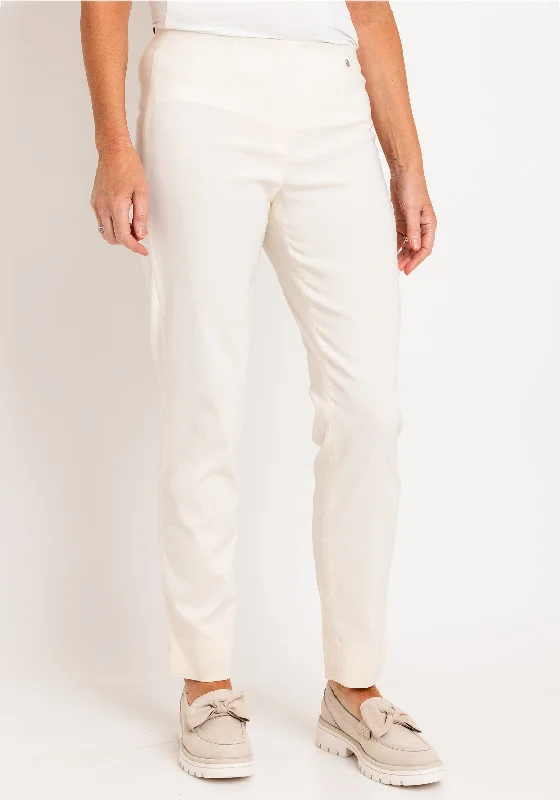 UV Protection Pants-Robell Marie Full Length Slim Leg Trousers, Cream