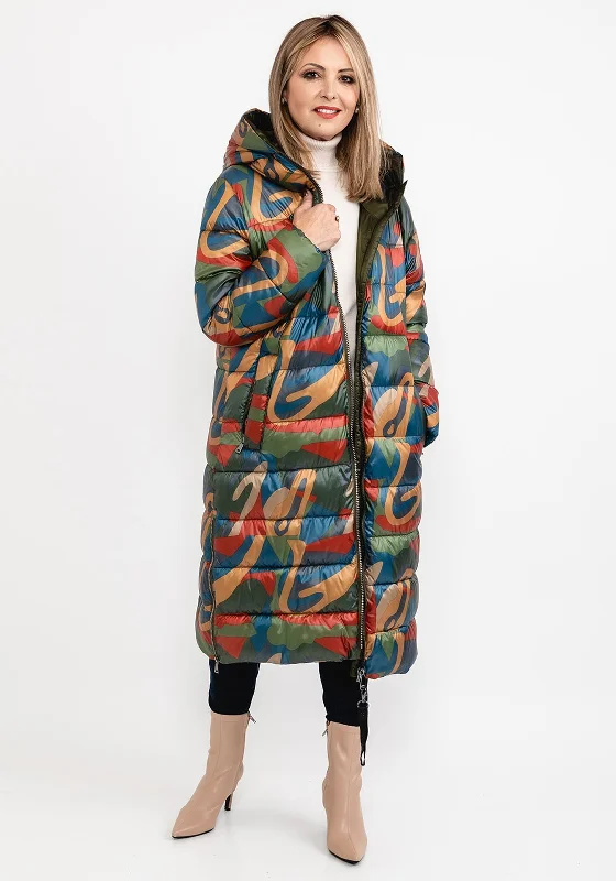 Jackets Red-Green Goose Printed Long Quilted Coat, Multi