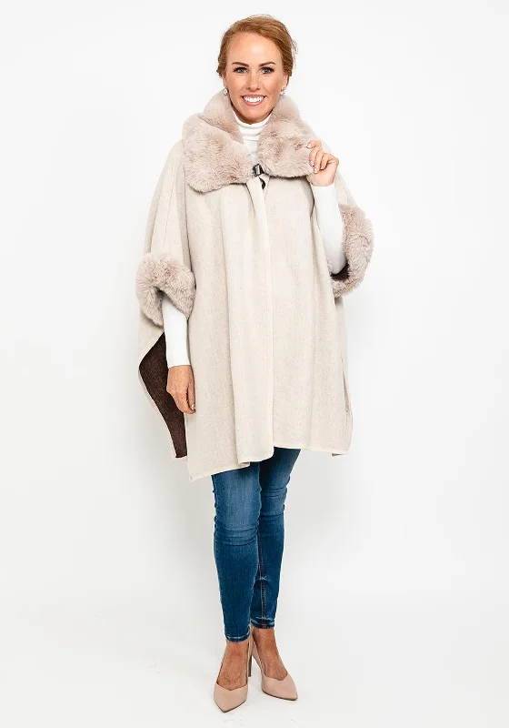 Jackets Greek Life-Seventy1 Faux Fur Trim Knit Cape, Beige