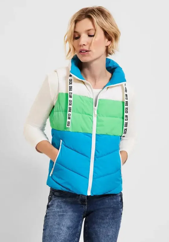 Jackets Yellow-Cecil Colour Block Short Gilet, Club Blue Multi