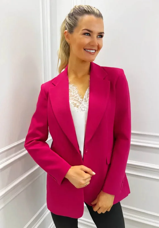 Jackets Plaid-Kate & Pippa Single Breasted Blazer, Fuchsia