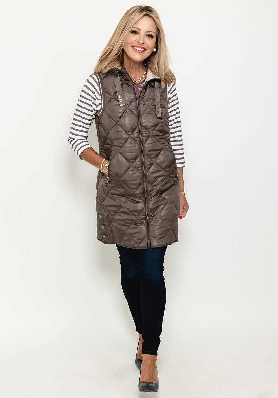 Jackets Hooded-Rabe Long Quilted Gilet, Taupe