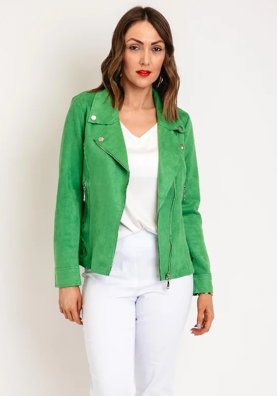 Jackets Workwear-Serafina Collection Faux Suede Biker Jacket, Green