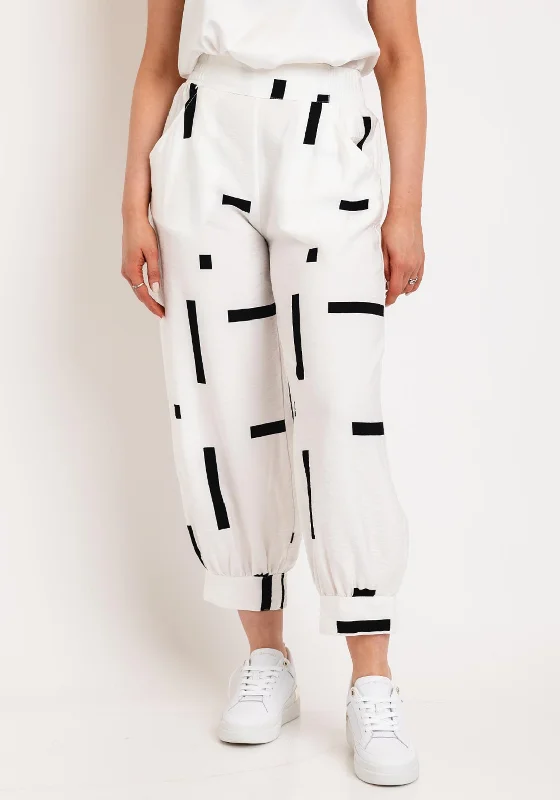 Carpenter Utility Pants-My Soul Contrast Print Relaxed Cuff Trousers, White & Black