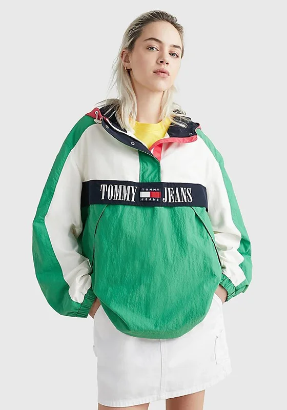 Jackets Work-Tommy Jeans Chicago Archive Windbreaker, Coastal Green Multi