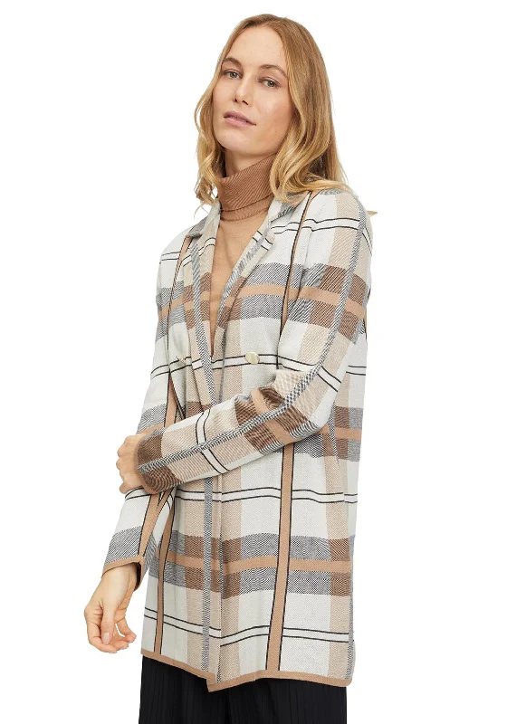 Jackets Artistic-Betty Barclay Check Open Knit Long Jacket, Neutral