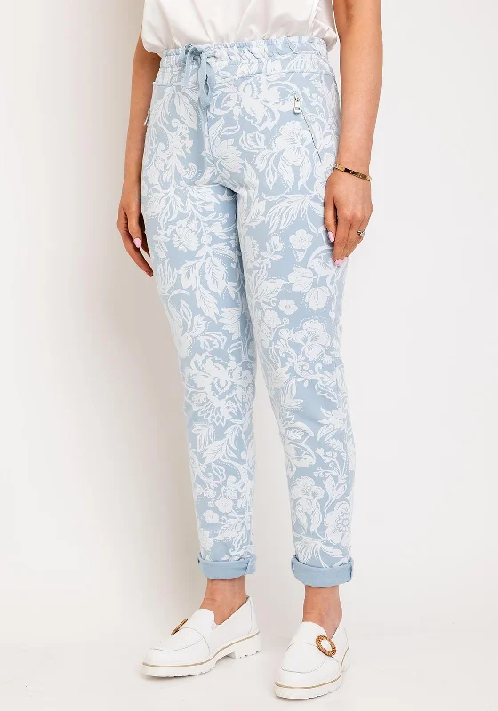 Lab Pants-D.E.C.K By Decollage Floral Print Trousers, Sky Blue