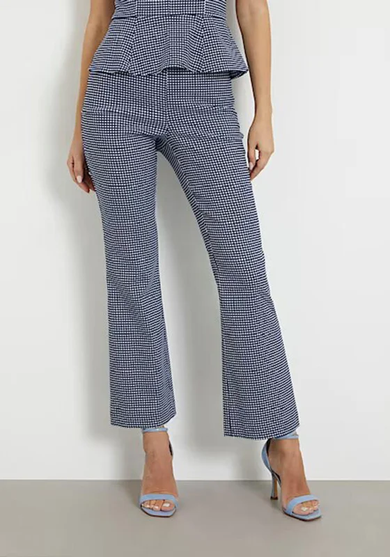 Security Pants-Guess Gingham Check Print Trouser, Blue Multi