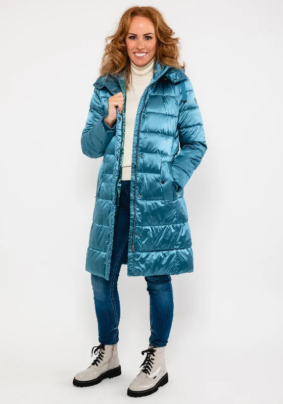 Jackets Trench Coat-Green Goose High Shine Quilted Coat, Blue