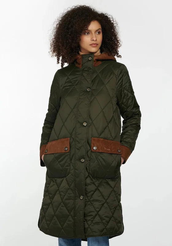 Jackets Heavyweight-Barbour Womens Mickley Quilted Long Coat, Green