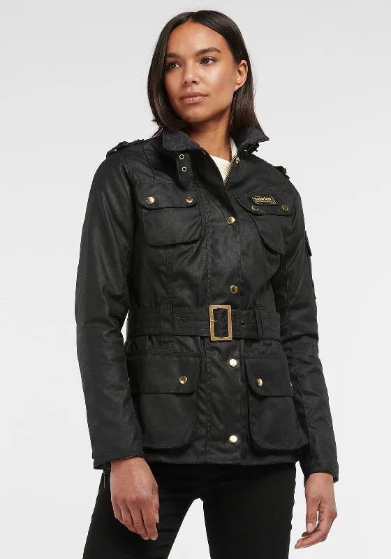 Jackets Minimalist-Barbour International Womens Belted Wax Jacket, Black