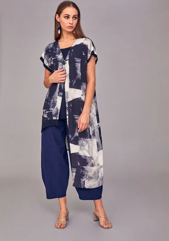 Jackets Alumni-Naya Graphic Print Asymmetric Jacket and Top, Navy