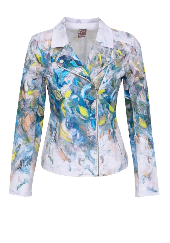 Jackets Hunting-Dolcezza Paint Stroke Lapel Collar Zip Jacket, Silver Multi