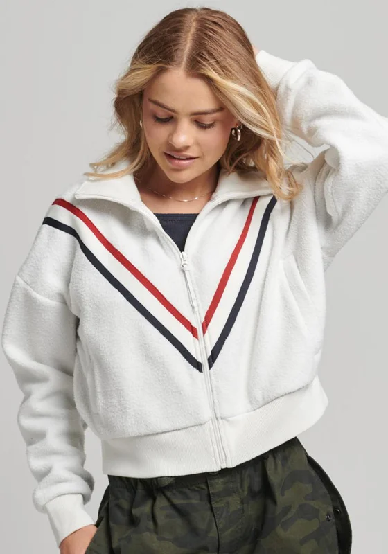 Jackets Unique-Superdry Womens Chevron Polar Fleece Jacket, Ecru