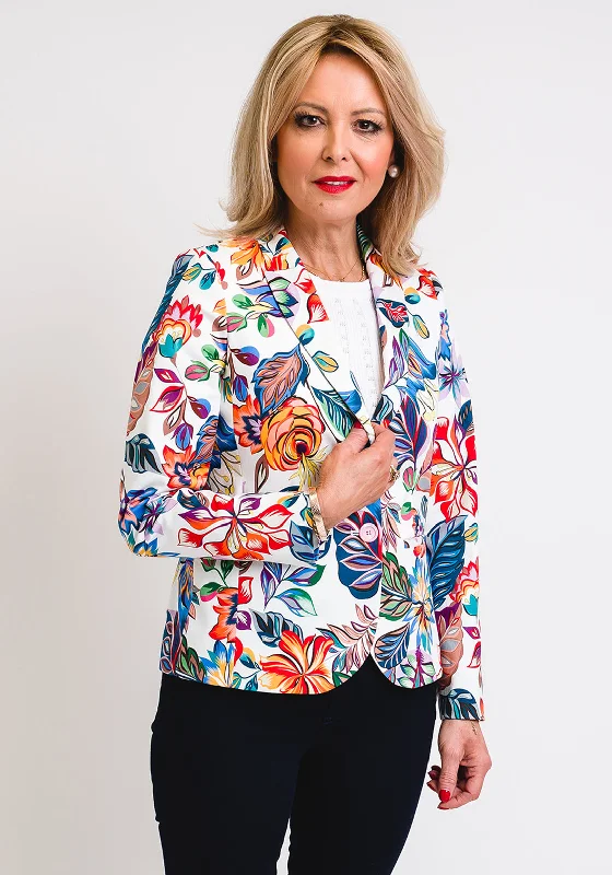 Jackets Luxury-Robell Linda Floral Pattern Blazer, White Multi