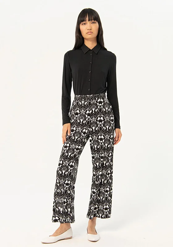 Team Pants-Surkana Stretch Waist Printed Straight Leg Trousers, Black