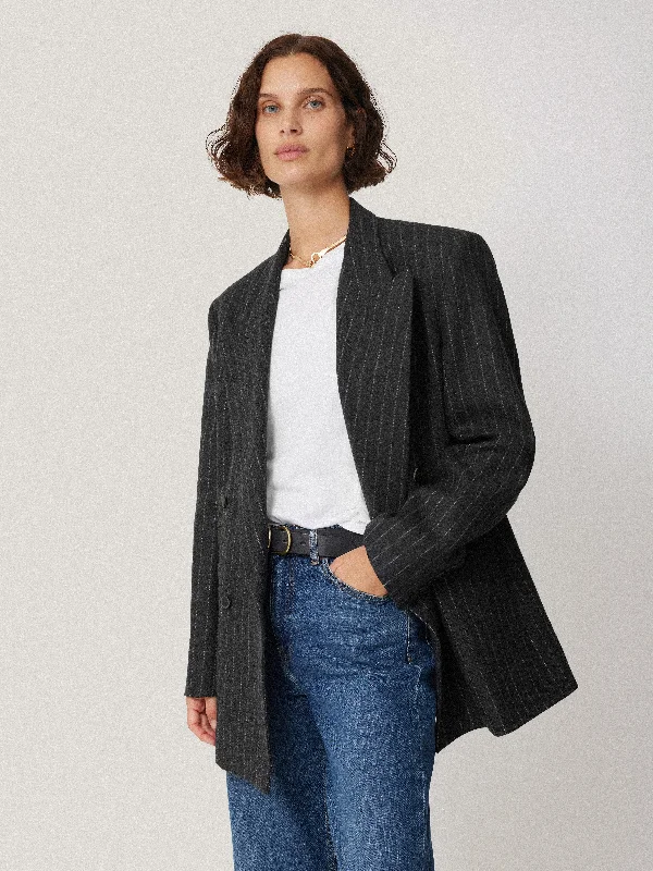 Jackets All-Season-Tatton Italian Wool Pinstripe Blazer | Grey