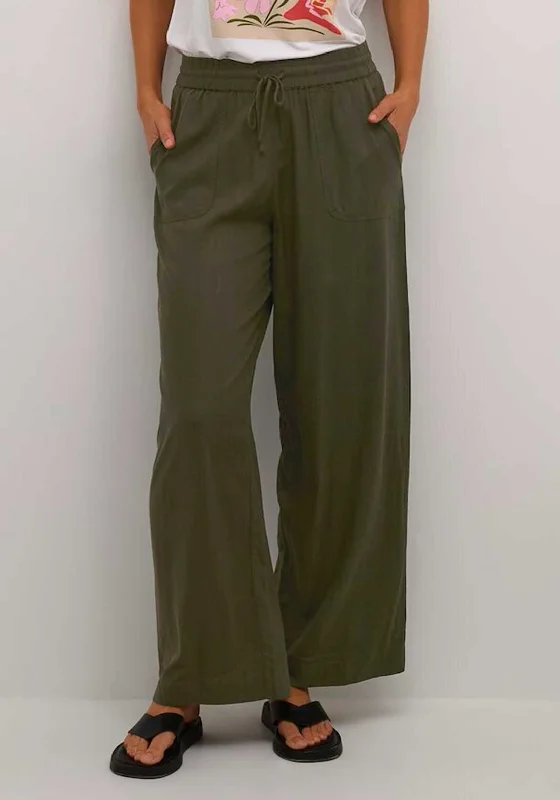 Wide Leg Pants-Kaffe Milia Linen Blend Wide Leg Trousers, Forest Night