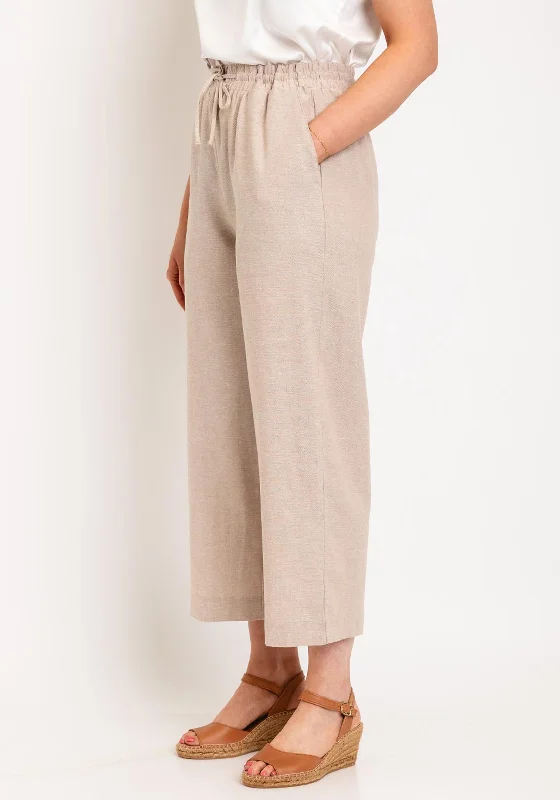 Basketball Pants-Freequent Lava Linen Cropped Trousers, Sand Melange