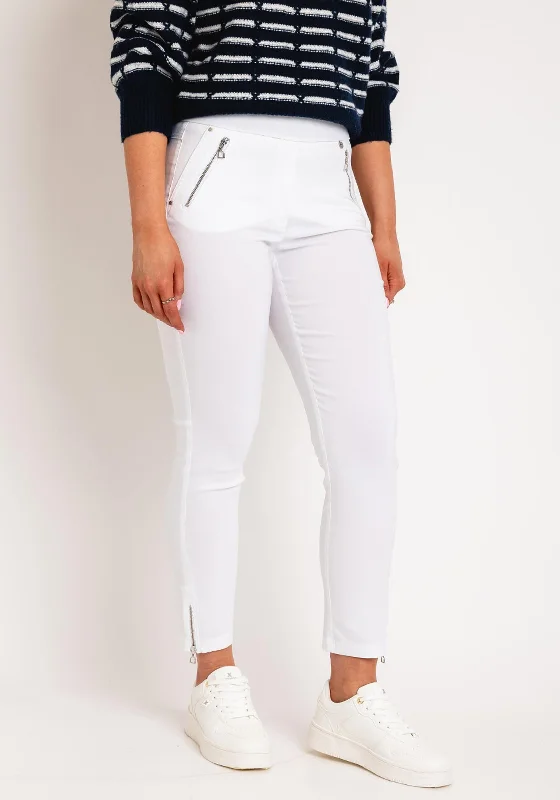 Zipper Pants-Robell Nena 09 Ankle Grazer Zip Detail Trousers, White