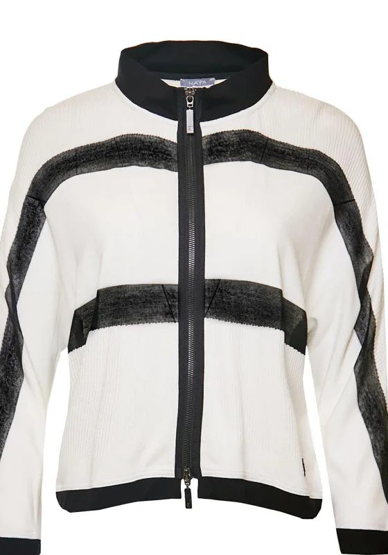 Jackets Best Seller-Naya Fine Knit Ribbed Jacket, Black & White