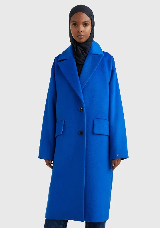 Jackets Long-Tommy Hilfiger Womens Wool Blend Relaxed Coat, Kettle Blue