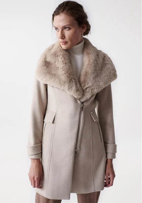 Jackets Best Seller-Salsa Detachable Faux Fur Collar Coat, Beige