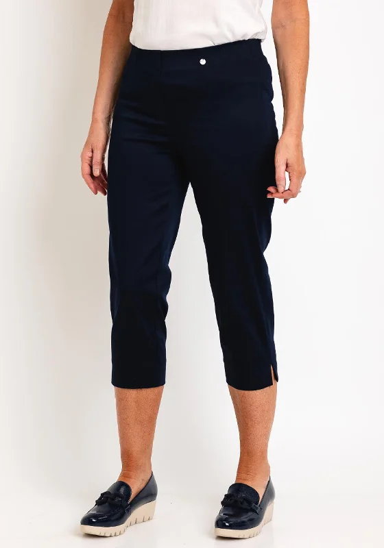 Printed Pants-Robell Maire 07 Slim Fit Cropped Trousers, Navy