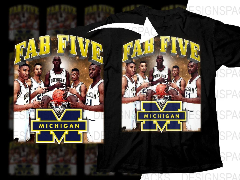 T-Shirt Beach-Michigan Fab Five Basketball Team Legends Bootleg Png Digital Download