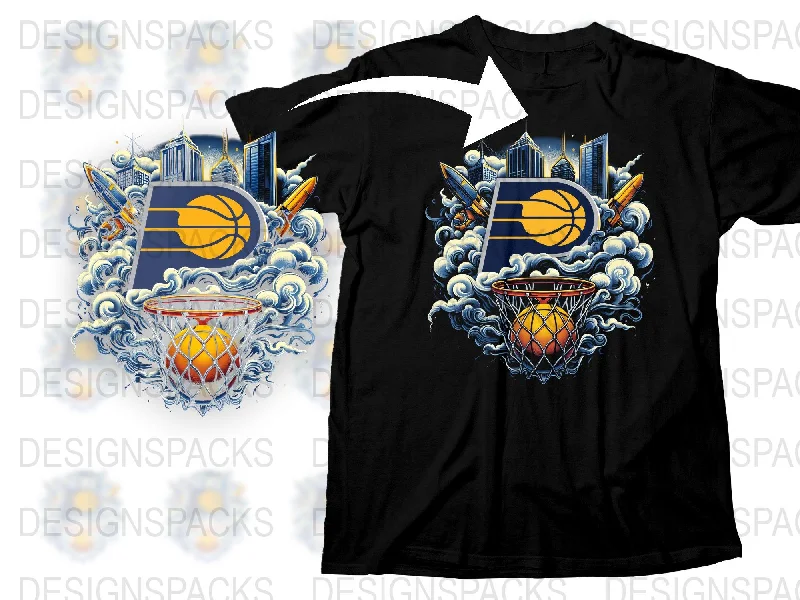 T-Shirt Recycled Fabric-Vibrant Indiana Pacers Basketball Fan Art Png Digital Download