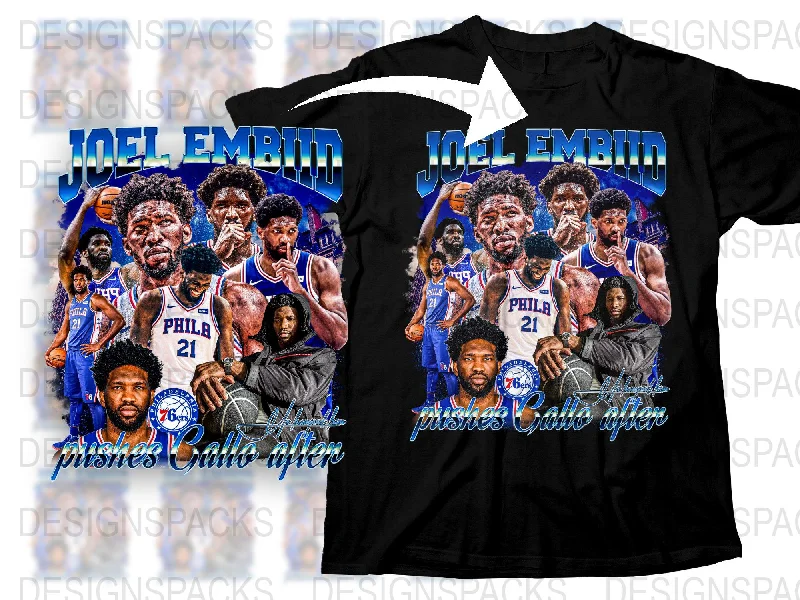 T-Shirt Esports-Joel Embiid 76ers Bootleg Graphic Basketball Png Digital Download