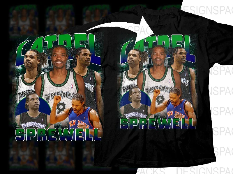 T-Shirt Pullover-Latrell Sprewell Timberwolves New York Basketball Legend Bootleg Png Digital Download