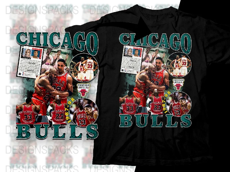 T-Shirt Striped-Vintage Bulls 1987-1998 Star Players Graphic Png Digital Download