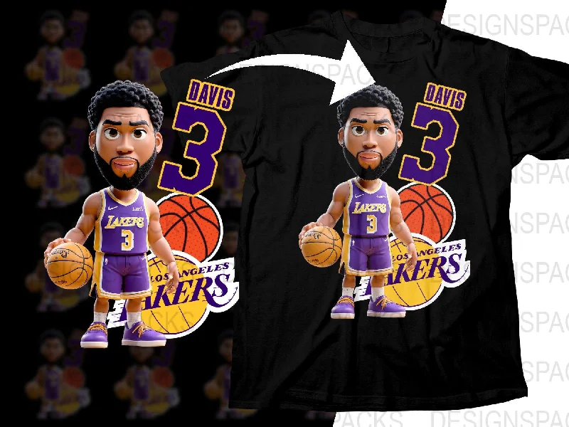 T-Shirt Pullover-Los Angeles Lakers NBA Cartoon Anthony Davis Number 3 Png Digital Download