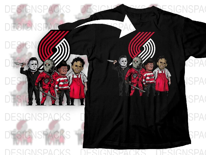 T-Shirt Classic Fit-Horror Icons Featuring Portland Trail Blazers Png Digital Download